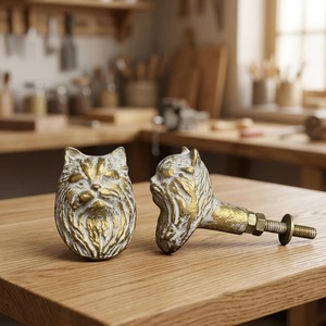 Poignée de tiroir et bouton de meuble en fonte moderne et écologique en forme de tête de chat pour armoire, commode, cuisine, chambre, salle de bain, salon - Product Image 1