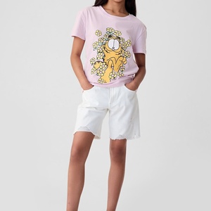 Camiseta Casual de Punto para Mujer y Adolescente, 100% Algodón, con Encaje, Manga Corta, Cuello Redondo, Talla Personalizada, Color Sólido, Lavado, Tallas Grandes, Ecológica - Product Image 1