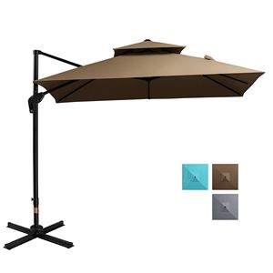 Ombrellone da Patio a Sbalzo da 3 Metri con Base, Doppio Tetto, in Alluminio, Rotazione a 360 Gradi, Inclinazione Facile, 8 Razze - Product Image 1