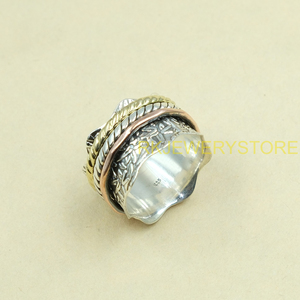 Handmade Mixed Metal <b>Spinner</b> <b>Ring</b> 925 Sterling Silver Meditation Fidget <b>Ring</b> Wide Textured BandUnisex Anxiety Relief SpinnerRing - Product Image 6