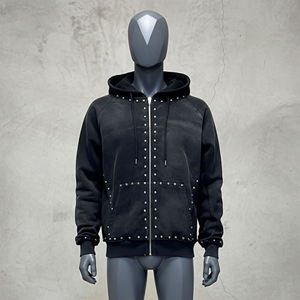Mens Studded Full Zip Hoodie Heavyweight Fleece Hooded Sweatshirt Oversized Streetwear Custom Rivet Zip Up Hoodie - Product Image 1