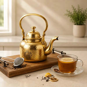 Luxury Brass <b>Tea</b> <b>Set</b> with Teapot, Cups, Saucers and Serving Tray – Traditional Indian Handcrafted Brass <b>Tea</b> & Coffee <b>Set</b> - Product Image 1
