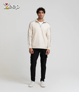 XEEP – Nouveau T-shirt personnalisé à manches longues pour homme, en jersey uni polyester/coton, brodé, avec fermeture éclair frontale, tricoté, 180 grammes - Product Image 3