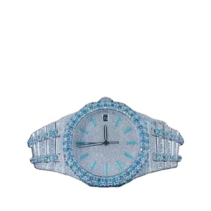 Luxury Moissanite Stainless Steel Bezel Men's Rapper <b>Watch</b> with Leather Strap Mechanical Movement Blue Diamond <b>Waterproof</b> - Product Image 1