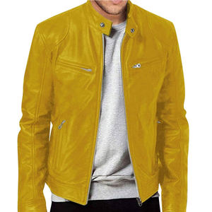 Veste universitaire de luxe personnalisée en cuir véritable gaufré imperméable couleur moutarde pour homme à prix abordable - Product Image 5