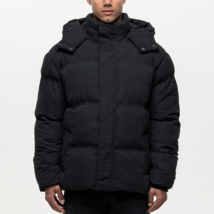 Men's <b>Black</b> Hooded Puffer Jacket Windproof Thick Winter Coat Stand Collar Regular Fit Zipper Closure Solid Color Casual Style - Product Image 5