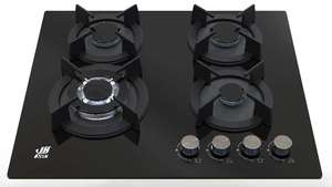 Table de cuisson à gaz encastrable 4 brûleurs en verre noir de qualité supérieure avec allumage électronique, classe B d'efficacité énergétique, pour usage domestique, hôtelier et extérieur - Product Image 2