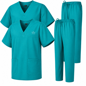 Ensemble de blouses médicales pour femmes, couleur bordeaux, col en V, manches courtes, avec poches utilitaires et pantalon à cordon de serrage, respirant, pour hôpital et soins infirmiers - Product Image 3