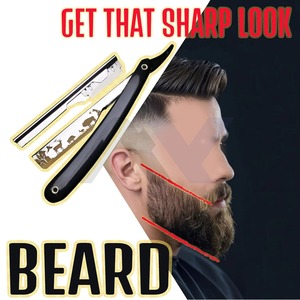 Rasoir droit pliable professionnel en acier inoxydable pour hommes, rasoir manuel pour la barbe, tondeuse de barbier avec manche durable - Product Image 3