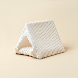 מיטת אוהל מחמד מתקפל נייד בד פרווה ארנב בד פרווה חם כלב קן בית שינה עם כרית נתיק - Product Image 2