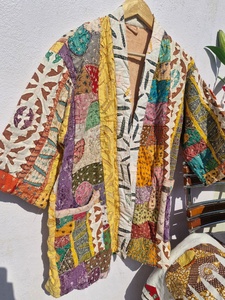 Vintage Gudri Cotton Bomber Jacket Quilted Women <b>Patchwork</b> Kantha Boho Ethnic Winter Outerwear Hooded Reversible Eco-Friendly - Product Image 4