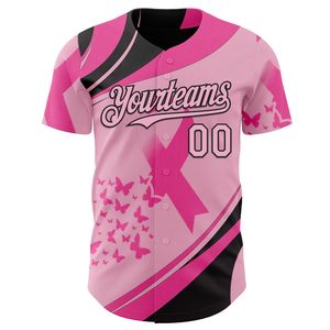 Maillot de baseball personnalisé pour adultes, ruban rose, sensibilisation au cancer du sein, impression sublimée, uniforme d'équipe, 100% polyester respirant, manches courtes - Product Image 5