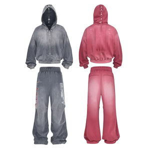 Chándal de hombre personalizado al por mayor 2026, de moda, de algodón 100% de alto gramaje, con lavado vintage, sudadera con capucha de cremallera completa y corte holgado - Product Image 3