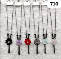 Kalung Panjang Wanita PingBling Warna-warni Gunmetal Hitam Berlapis Seng Koleksi Kalung Berlapis Liontin Bunga Kristal di Tengah