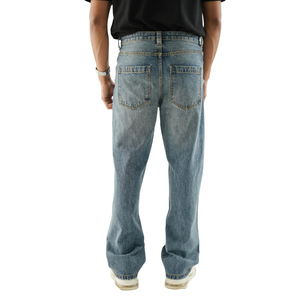 Jeans de Mezclilla Lavada Azul Claro para Hombre, Cintura Media, Corte Regular, Estilo Casual, Pierna Recta, Cinco Bolsillos, Pantalones de Moda Vintage - Product Image 2
