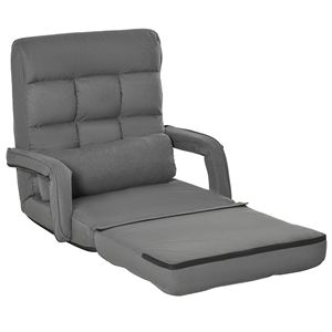 Divano Letto Convertibile Grigio con Poltrona Reclinabile, Poltrona Singola Imbottita e Cuscino per Soggiorno o Camera da Letto - Product Image 5