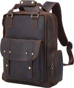 Mochila de Cuero Genuino para Portátil de 15.6 Pulgadas para Hombre, Casual, para la Universidad, Negocios, Viajes, Uso Diario - Product Image 1