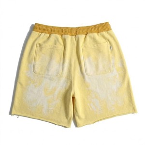 <b>Men</b> Pastel <b>Yellow</b> Sun Faded French Terry <b>Shorts</b> Raw Hem Cotton Sweat <b>Shorts</b> Drawstring Waist Casual Summer Streetwear - Product Image 2