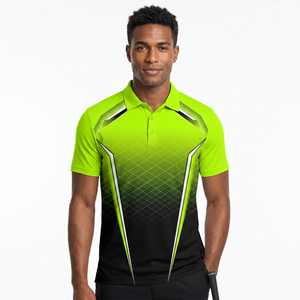 Polo à manches courtes pour homme, imprimé géométrique, séchage rapide, tricoté en polyester, coupe sportive classique, vert, noir, blanc - Product Image 3