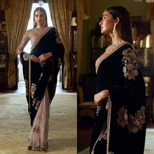 ชุดอาชีพที่สวยงาม Saree มีลำดับและงานด้ายสำหรับงานปาร์ตี้ - Product Image 2
