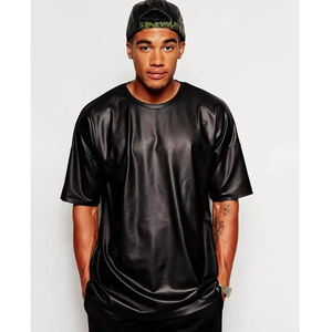 Camiseta de Manga Corta con Cuello en V de Cuero PU Negro para Hombre, con Panel de Malla, Estilo Gótico, Informal - Product Image 3
