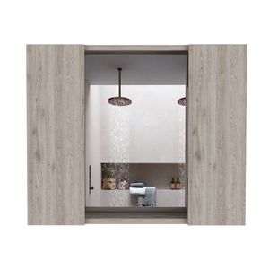 DEPOT E SHOP Armadietto per medicinali a doppia anta grigio chiaro Garnet con un ripiano esterno per mobili da bagno - Product Image 3