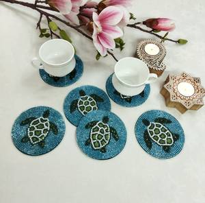 Sous-verres artisanaux en perles bleues en forme de tortue - Product Image 3