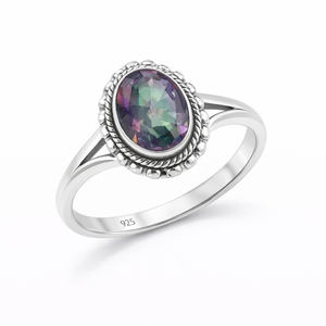 Bague en argent sterling 925 avec topaze mystique, faite à la main, de forme ronde, vente en gros, bague minimaliste, bague pour femme - Product Image 1
