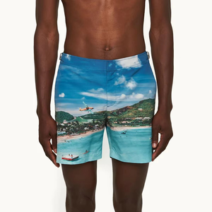 Short de bain pour homme à imprimé tropical, taille mi-haute, séchage rapide, avec poches, style décontracté, 100 % polyester, short de plage - Product Image 1