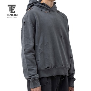 เสื้อฮู้ดดี้ผู้ชายแบบขาดๆ ทรงโอเวอร์ไซส์ ผ้าฟลีซ ผ้าฝ้าย มีฮู้ด สไตล์สตรีทแวร์  รับสกรีนโลโก้ ขายส่ง - Product Image 6