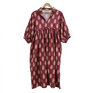 Vestido midi rosa con estampado floral hecho a mano |   Vestido Formal Transpirable de Algodón |   Vestidos Sencillos de Cintura Natural para Mujer - Product Image 1