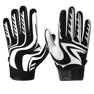 Guantes de fútbol americano deportivos de dedo completo, negros y blancos, con estampado por sublimación, antideslizantes, con cierre de velcro, unisex, para todas las estaciones. - Product Image 1
