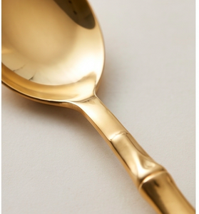 Gold <b>Bamboo</b> Handle Flatware Set High <b>Mirror</b> Polish Dishwasher Safe Glam Style Metal Cutlery For Wedding Use - Product Image 2