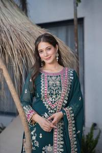 High Quality Pink Georgette Salwar Kameez Digital <b>Print</b> Sequin Embroidery Women Slim Fit Midi Length Winter Summer Wedding Fancy - Product Image 3