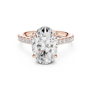 Rose Gold Oval Cut Lab Grown <b>Diamond</b> Solitaire Engagement <b>Ring</b> with Pavé Band for Women - Product Image 5