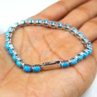 925 Sterling Silber Türkis Edelstein Armband Großhandel Natürlicher Türkis Stein Silber Armband Schmuck Geschenk Geburtsstein
