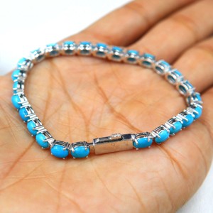 925 Sterling Silver Turquoise Gemstone <b>Bracelet</b> Wholesale Natural Turquoise <b>Stone</b> Silver <b>Bracelet</b> Jewelry Gift Birthstone - Product Image 4