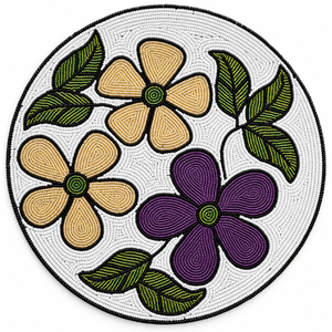Set de table artisanal violet avec perles de verre florales, motif feuilles botaniques, base ivoire, résistant à la chaleur, élégant - Product Image 1