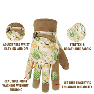 Wholesale <b>Latex</b> Garden <b>Gloves</b> Leather Fingertips Quick Durable Gardening <b>Gloves</b> For Unisex With easy Adjustable Wrist - Product Image 6