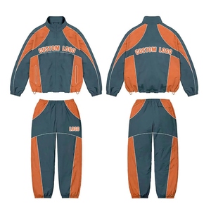 Men's Custom Color Panel Patchwork Windbreaker and Zip-up Track <b>Jacket</b> Shorts Set Wholesale Printed Polyester Nylon Tracksuit - Product Image 5