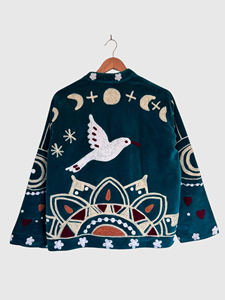 Veste en velours brodée, col mandarin, manches longues, grande taille, style Prairie Chic pour femme, broderie florale faite à la main, tenue d'automne - Product Image 2