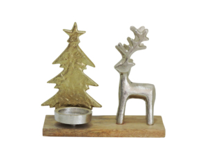Porte-bougie décoratif en or et argent avec base en bois, centre de table de Noël - Product Image 4