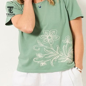 Camisetas de Algodón Bordadas para Mujer, Tops Casuales con Estampado Floral, Diseño Personalizado, Camisetas de Manga Corta, Suaves y Cómodas para el Día a Día - Product Image 2
