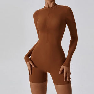 Combinaison de sport pour femme, demi-zip, sans manches, unie, taille haute élastique, séchage rapide, pour yoga et entraînement, personnalisable - Product Image 2