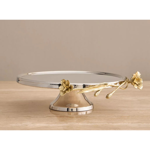 Vintage Single Tier Pedestal Dessert Display Platter Gold Metal <b>Cake</b> Stand With Embossed Floral Design For <b>Wedding</b> And Party - Product Image 2