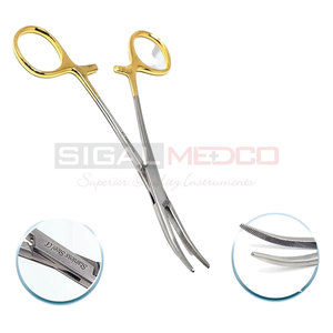 Wholesale Manufacturing Quality Medic <b>Instrument</b> Straight and Curved Hemostatic Kelly Forcep set of 2pieces with Gold handle - Product Image 4