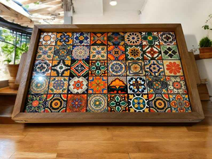 Ottoman moderne en bois multi-pièces avec poignées, plateau naturel, pour la décoration du salon, idée cadeau pour la maison - Product Image 2