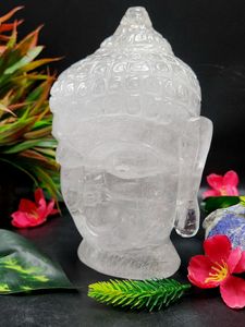 Cabeza de Buda Tallada en Cuarzo Transparente: Maestría Meditativa y Brillo Espiritual - Product Image 2