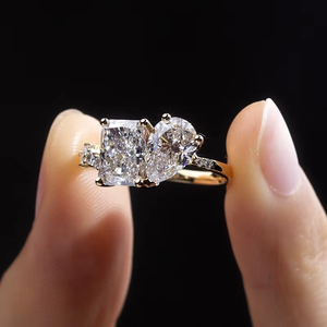 Anillo de compromiso de oro rosa con diamantes, corte pera, corte radiante, diamantes cultivados en laboratorio, certificado IGI, estilo clásico para mujer - Product Image 3