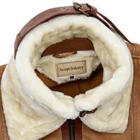 Veste en cuir véritable unisexe marron en peau de mouton, style aviateur B3, col en fourrure, ceinture à boucle, vêtement d'extérieur tendance pour l'hiver, logo personnalisé